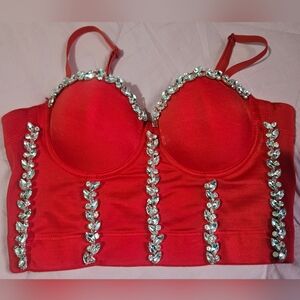 SHEIN Red Embellished Crop Top